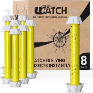 스티키 플라이 트랩 실내외 팩 8개 날벌레 파리 말벌 모기 및 기타 날아다니는 벌레를 위한 스틱 매달기
