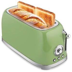 SUSTEAS 토스터 4 슬라이스 와이드 슬롯, 스테인리스 스틸 빵 베이글 토스터, 성에 제거, 재가열, 탈착식 크럼 트레이용 레트로 롱 슬롯 토스타도라, 1500W, 브라우닝 설정 6개, 그린