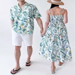 남성 여름 반팔 야자수 비치룩 하와이안 셔츠 남방