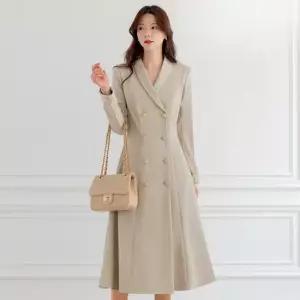 XXL까지) 라우메 숄카라 더블버튼 플레어 원피스 봄 가을 하객룩 오피스룩 모임룩 격식룩 빅사이즈