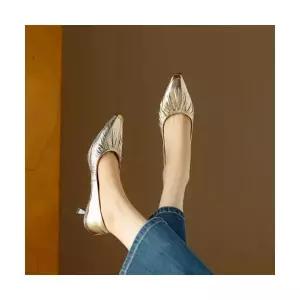 여성용 하이힐 신발 리얼 가죽 프렌치 빈티지 실버 스틸레토 힐로 발에 무리가 가지 않음 KS5