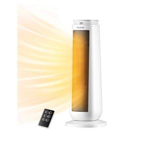 원격 및 온도 조절기가 있는 PELONIS 23 u201D 진동 세라믹 타워 공간 히터, 실내용 전기 에너지 효율 바닥 타이머가 대형 실내 안전, ECO 모드, 1500W, 흰색