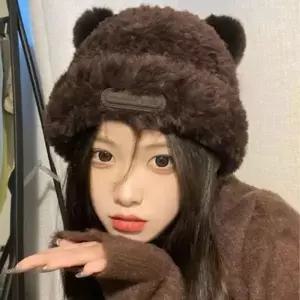 보들 여성 깔끔한 곰돌이귀 비니 털모자 1P 겨울 스타일 보온