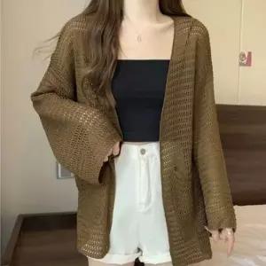 엄마 여름 데일리 루즈 핏 오픈 가디건 그물 썸머