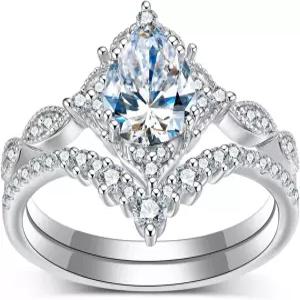 리요바나 링 1.5캐럿 배 컷 모이사나이트 웨딩 세트 신부 GRA 인증 헤일로 약혼 여성용 18K 화이트 골드