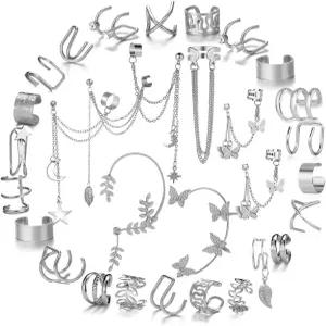 81개의 이어 커프 헬릭스 연골 클립 여성용 랩 귀걸이 비 피어싱 가짜 연골(골드/실버/블랙)