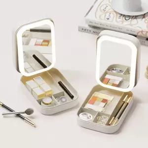 LED 메이크업 보관 사각 케이스 조명 거울 휴대용 메이컵가방 화장 도구