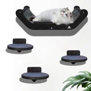 3단계 u2013 공간 절약형 벽걸이 고양이 트리 세트가 있는 나무 벽 선반, 소형 아파트용 모던 클라이밍 가구 및 DIY 선반 키트, 잠자는, 놀고 클라이밍할 수 침대