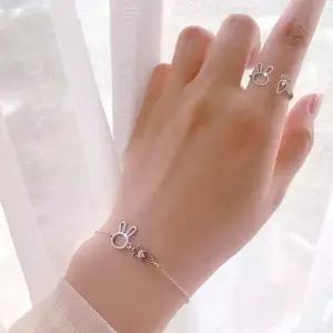 [콩심팥심]은팔찌 반지 큐빅 은반지 토끼팔찌 레이어드 귀여운