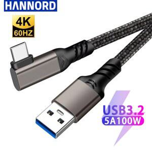 Hannord USB 3.2 Gen 2 케이블 10Gbps USB A-USB C 3A 고속 충전 엘보 1m 2m 5m Oculus Quest 1/2 VR 링크 케이블 카메라 라인