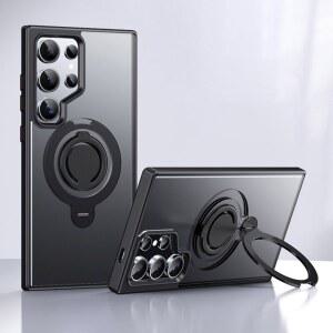 Magsafe 전화 케이스 용 마그네틱 삼성 갤럭시 S25 S24 Ultra S23 킥 스탠드 무선 충전 하드 커버 용 실리콘 링 홀더