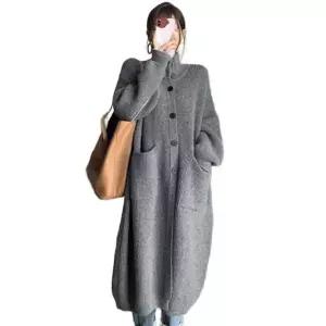 하이넥가디건 롱가디건 가디건 목폴라 그레이 프리사이즈