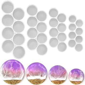 레진월드 32-공동 세트 2 1.75 1.5 1.25 원 그립 몰드 자석 수지용 원형 열쇠고리 실리콘 몰드(구멍 없음)