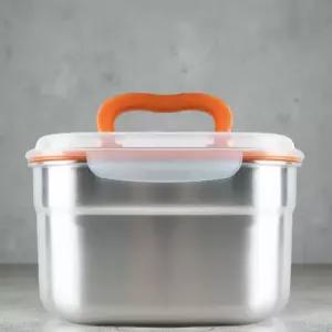 스탠 김치통 김장 냉장고 스테인리스 밀폐 용기 정사각 핸디 오렌지