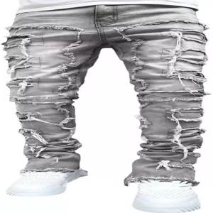 스택 청바지 남성 스키니 찢어진 슬림 핏 패치워크 데님 팬츠 Y2K 고스 하라주쿠 이모 힙합 바지