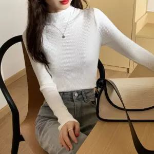 슬림핏 티셔츠 레온 미드넥 니트 가을티셔츠 긴 골지티셔츠 슬림핏