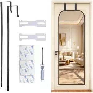 문 위의 전신 거울 걸이 - 높이 조절 가능한 2단계 보호 패딩이 있는 드릴 손상 없는 설치 1.77인치 문에