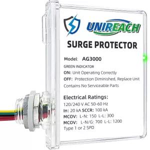 AG3000 HVAC 서지 보호기 120/240V 하우스 AC 미니 분할용 온 보호 장치 TPMOV 기술 방수 인클로저 5년