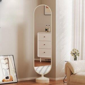 전신거울 회전 이동식 스탠드형 바닥형 스탠드 수납 오브젠 화이트 침실 원목 수납바구니