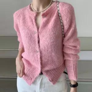 [유야]여성 부클 니트 가디건 핑크 크롭 앙고라 -FVC0223- 가을 겨울