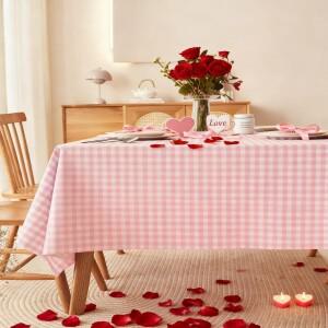 발렌타인 데이 핑크와 화이트 체크무늬 테이블보 작고  시골 레스토랑 주방 피크닉 웨딩 장식