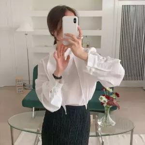 나나 긴팔 루즈핏 블라우스 결혼식 빅사이즈 하객룩 오피스 스카프 봄 간절기 40대 여자