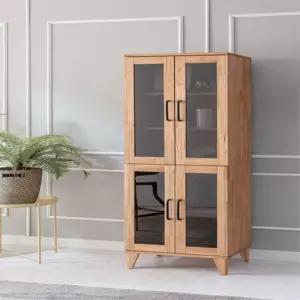 유리도어 5단원목수납장 원목그릇장식장