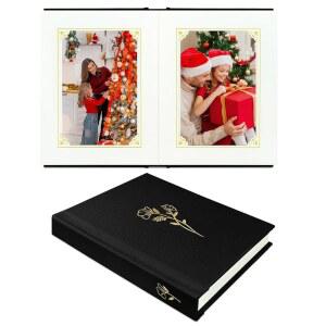 작은 사진 앨범 4x6 (글쓰기 공간 포함), 20 포켓 리넨 커버 메모리 북 기념품 결혼식 가족 를 위한 선물 (블랙)