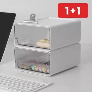 책상 위 적층형 서랍형 오거나이저 투명 소형 수납 미니 서랍장  1+1
