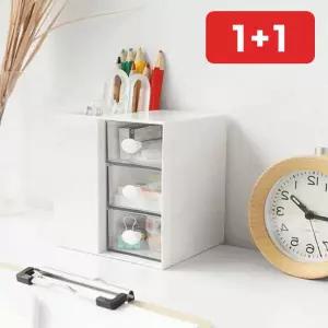 사무용 3단 미니서랍장 책상정리 투명 데스크 오거나이저 수납  1+1