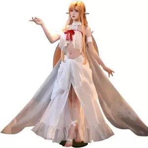키라 유우키 아스나 코스프레 도키-SR 소드 아트 온라인 요정 퀸 코스튬 사오 드레스 할로윈 파티용
