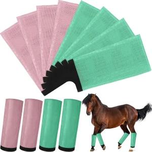 다리를 예방하기 위해 조절 가능한 말 통기성 메시 부츠 보호용 느슨한 랩 8종 세트로 파리와 모기 물림을