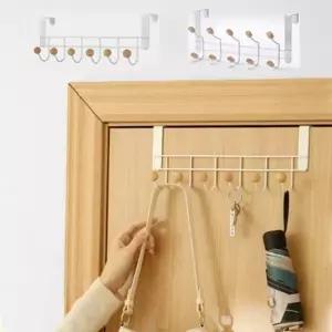 (타입 A형 가로 6구)도어훅 행거 6구 10 후크 다용도 수납 걸이 우드 철제 가방 옷걸이 모자걸이
