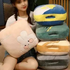 캐릭터 쿠션 담요 포근한 귀여운 여행용 극세사 쿠션 담요 낮잠용 수면 무릎 사무실 지퍼 소파 세트 난로