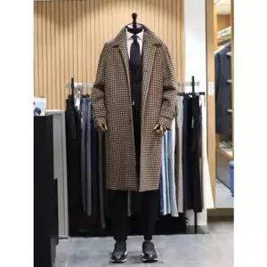 [갤러리아] BON 브라운 안젤리코 하운드투스 체크 루즈핏 발마칸 롱 코트 BN3WHA580