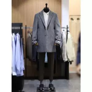 [갤러리아] BON 그레이 캐시미어 혼방 마이크로체크 체스터 코트 BN3WHA554