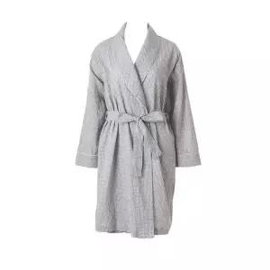 [와코루]얇고 부드러운 코튼 선염 그레이 체크 여자 로브가운(WRB2513W PK)..[35673867]