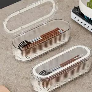 예쁜 투명 물빠짐 식기 수납 수저통 뚜껑 수저 보관함