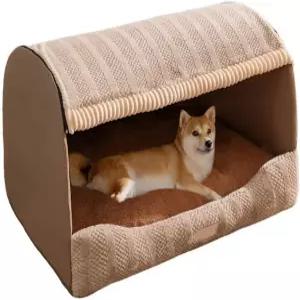 대형견 집 실내 탈착식 플러시 쿠션이 있는 접이식 반려동물 침대 소형 중형 초대형견브라운 X대형을 위한