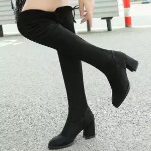 스웨이드 싸이하이 기모 미들힐 롱부츠 여성 오버니 부츠