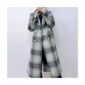 여성 모직코트 추동 체크 코트 양면 모직 롱 캐주얼 OP4