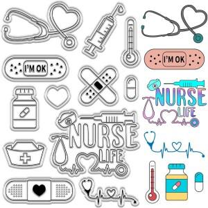 간호사의 날 투명 스탬프 밴드 보조제 알약 병 온도계 청진기 심장 재사용 가능 소인 실리콘