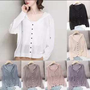 후드 에어컨 바람막이 얇은 니트 가디건 봄 환절기 바람