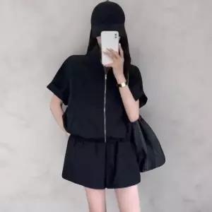 [하프클럽/옷자락]여성 통기성 우수한 폴리에스터 루즈핏 반팔 아노락 집업 반바지 세트