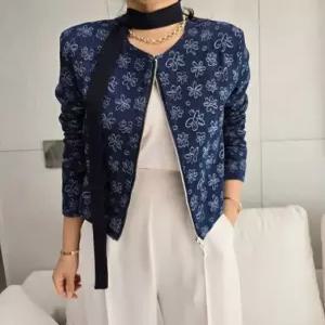 여성 노카라 로미 플라워 크롭 데님 자켓 청재킷 아우터