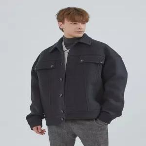 [컴스페이스]울 블렌드 블루종 코트_블랙