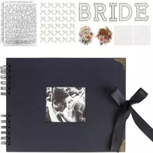 신부에게 보내는 편지 스크랩북 사진 앨범 8 x 12 인치 웨딩 메모리 북 진주 스티커가 있는 블랙 DIY