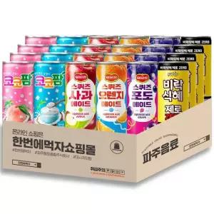 238~240ml 캔 음료수 6종 각 4캔 / 코코팜 2종(피치+화이트)+스퀴즈 3종(사과+오렌지+
