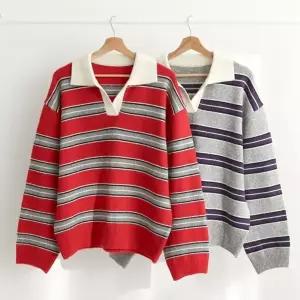 [다잇템] 여성 오픈넥 빨간 콘트라스트 빅사이즈 단가라 티셔츠