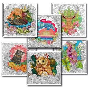 영 앤 정제 대형 성인 컬러링 포스터 6팩, 만다라 플로럴로 만든 동물 페이지 (18x18)